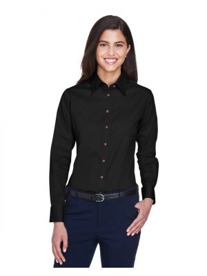 Harriton M500W Ladies' Easy Blend™ Long-Sleeve Twill Shirt with Stain-Release